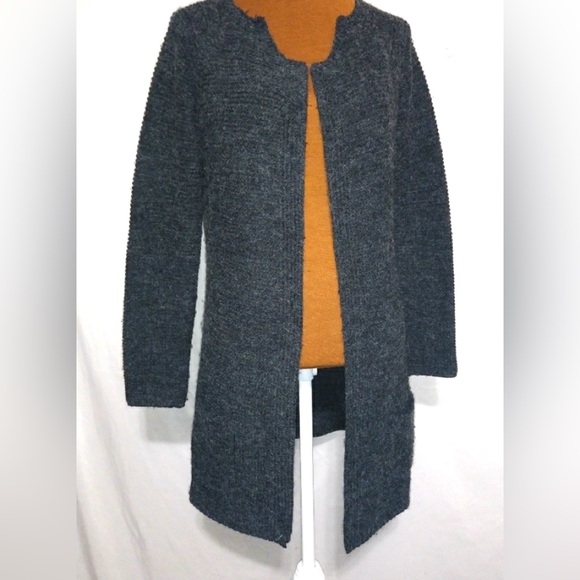 Sioni Sweaters - Sioni M Gray Burled Knit Long Open Front Cardigan
